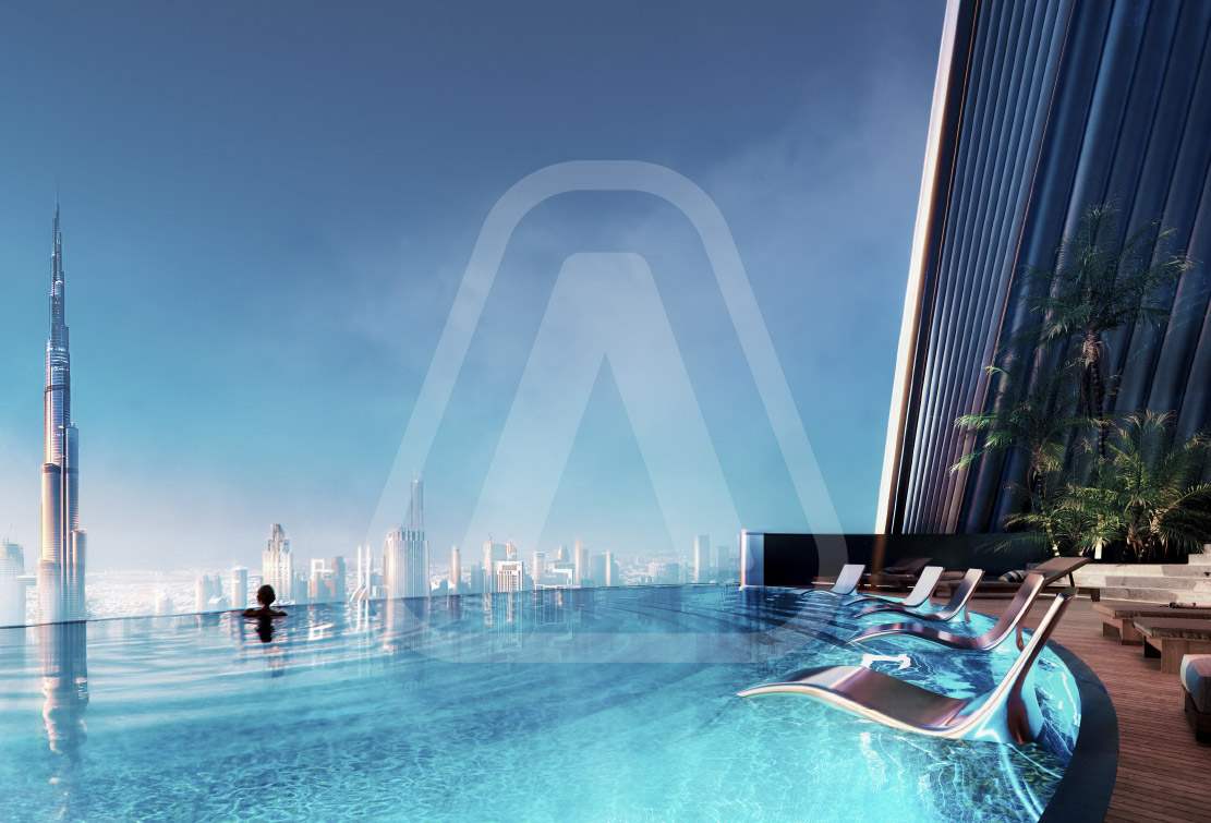 Exterior view of Mercedes-Benz Places | Binghatti luxury residences in Downtown Dubai with a backdrop of the iconic Burj Khalifa.?date_=2026-03-26 01:28:45